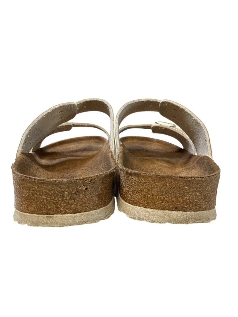 Birkenstock Arizona Leather Sandals~Size 9~White Silver Buckle Shoes P19 08